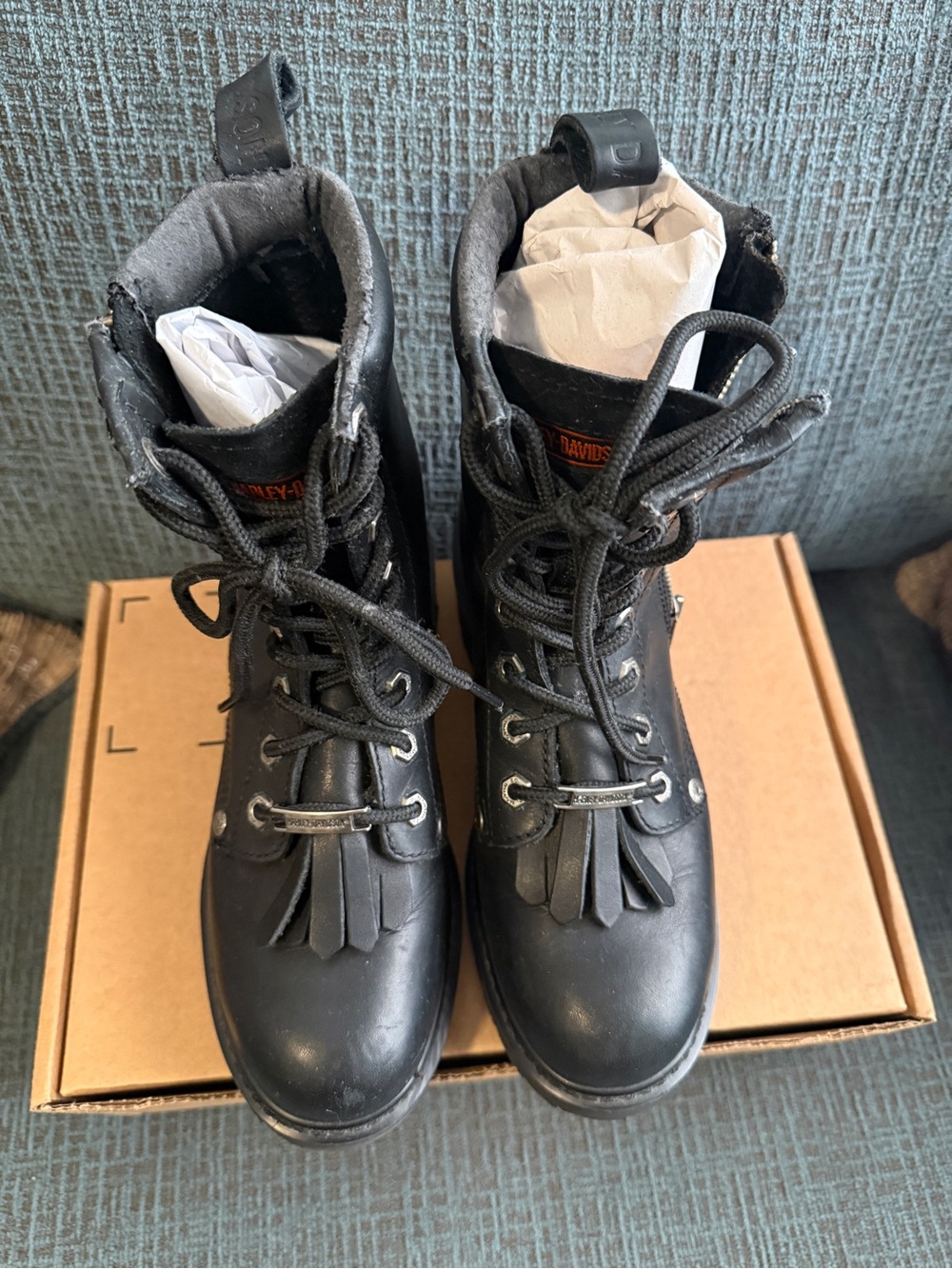 Harley-Davidson Black Leather Lace-Up Motorcycle Boots